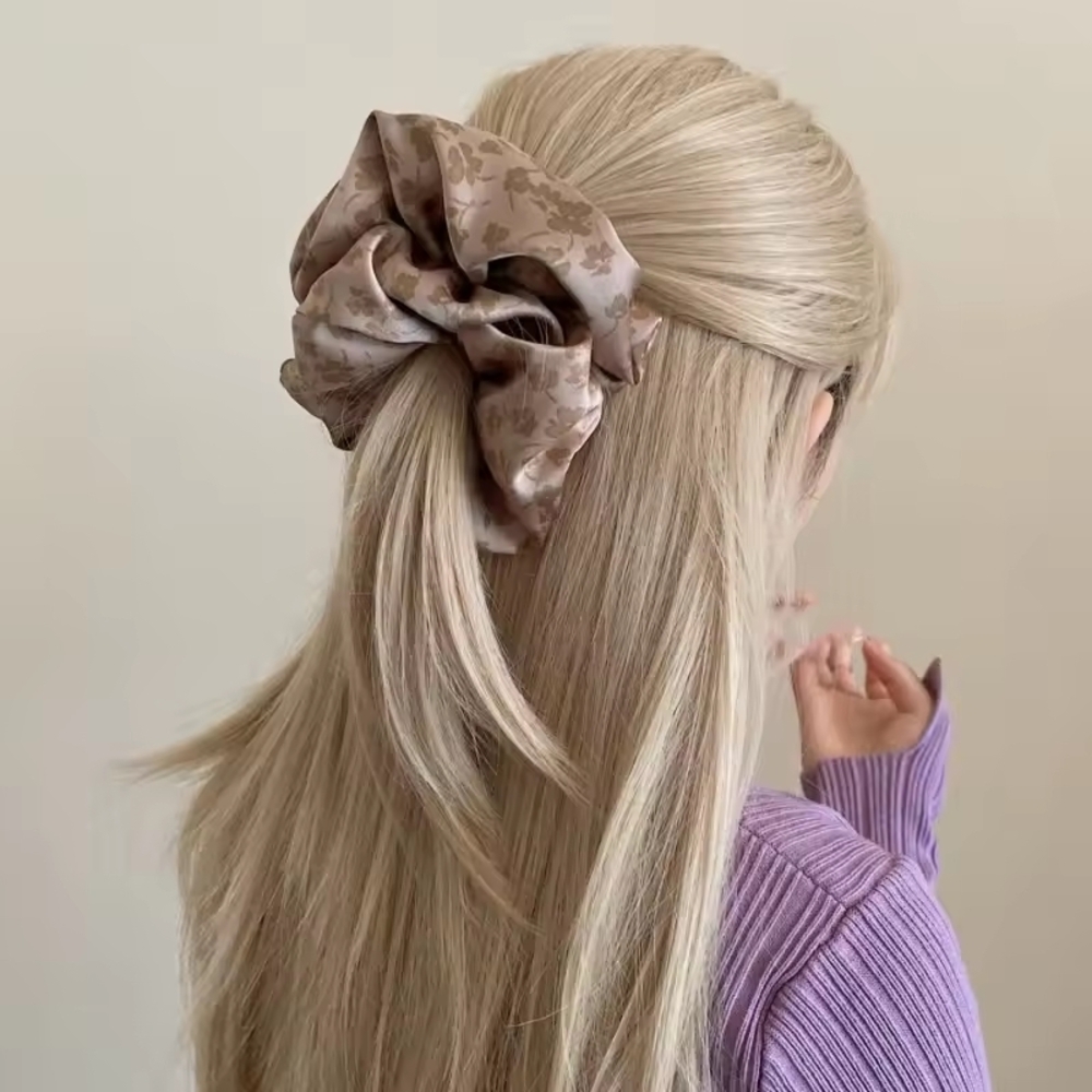 Chic Floral Satin Hair Scrunchie